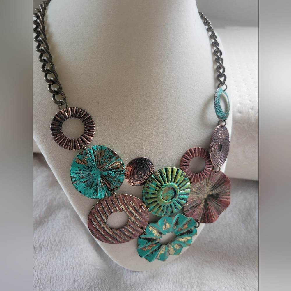 Rustic Boho Brass Tone Multicolor Distressed Meta… - image 4